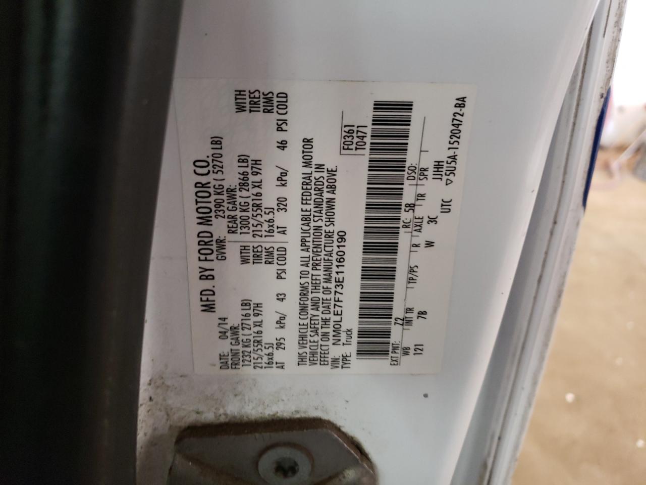 NM0LE7F73E1160190 2014 Ford Transit Connect Xlt