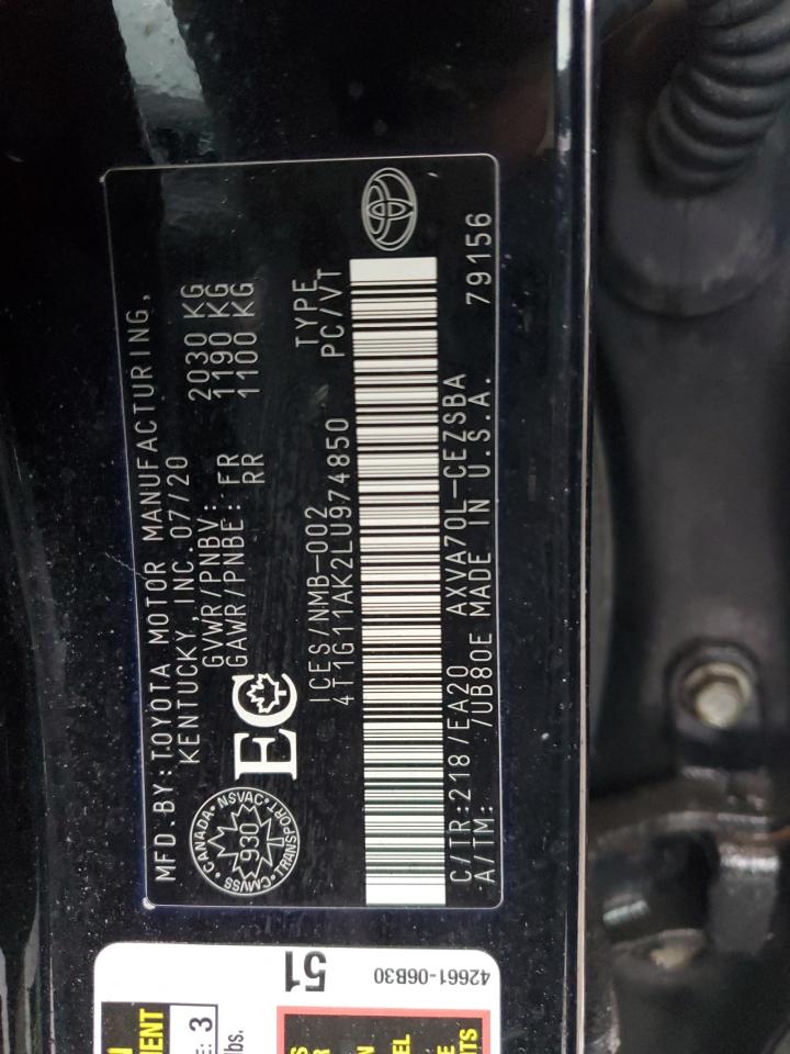 4T1G11AK2LU974850 2020 Toyota Camry Se