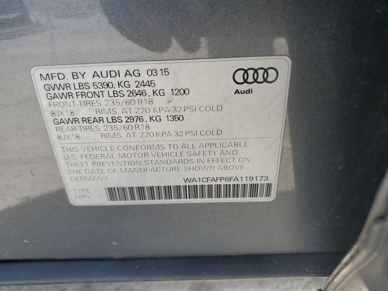 WA1CFAFP6FA119173 2015 Audi Q5 Premium