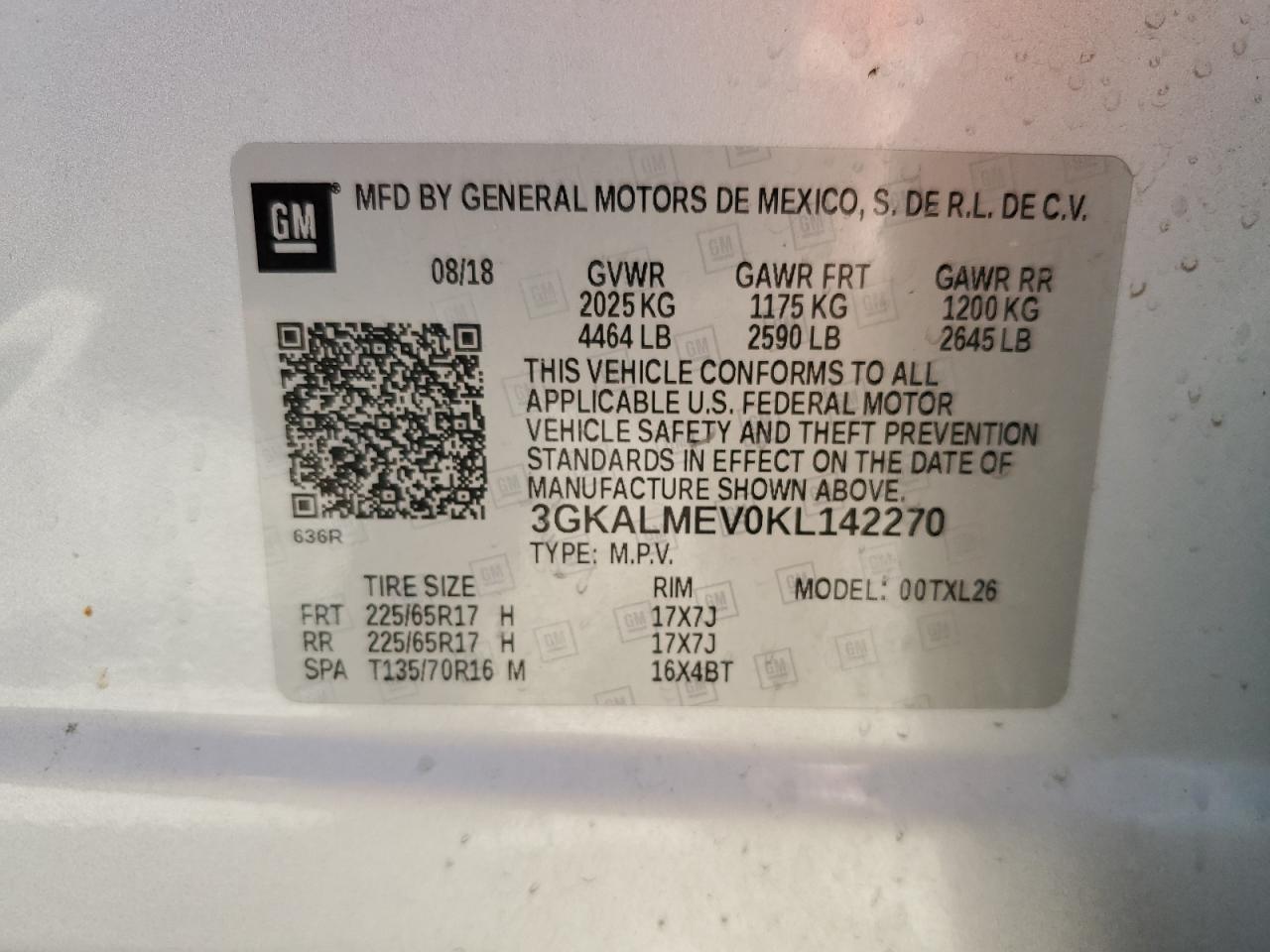 3GKALMEV0KL142270 2019 GMC Terrain Sle