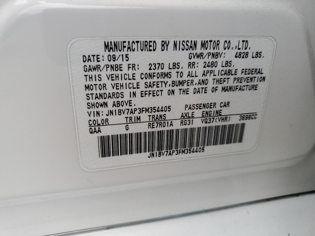 JN1BV7AP3FM354405 2015 Infiniti Q50 Base