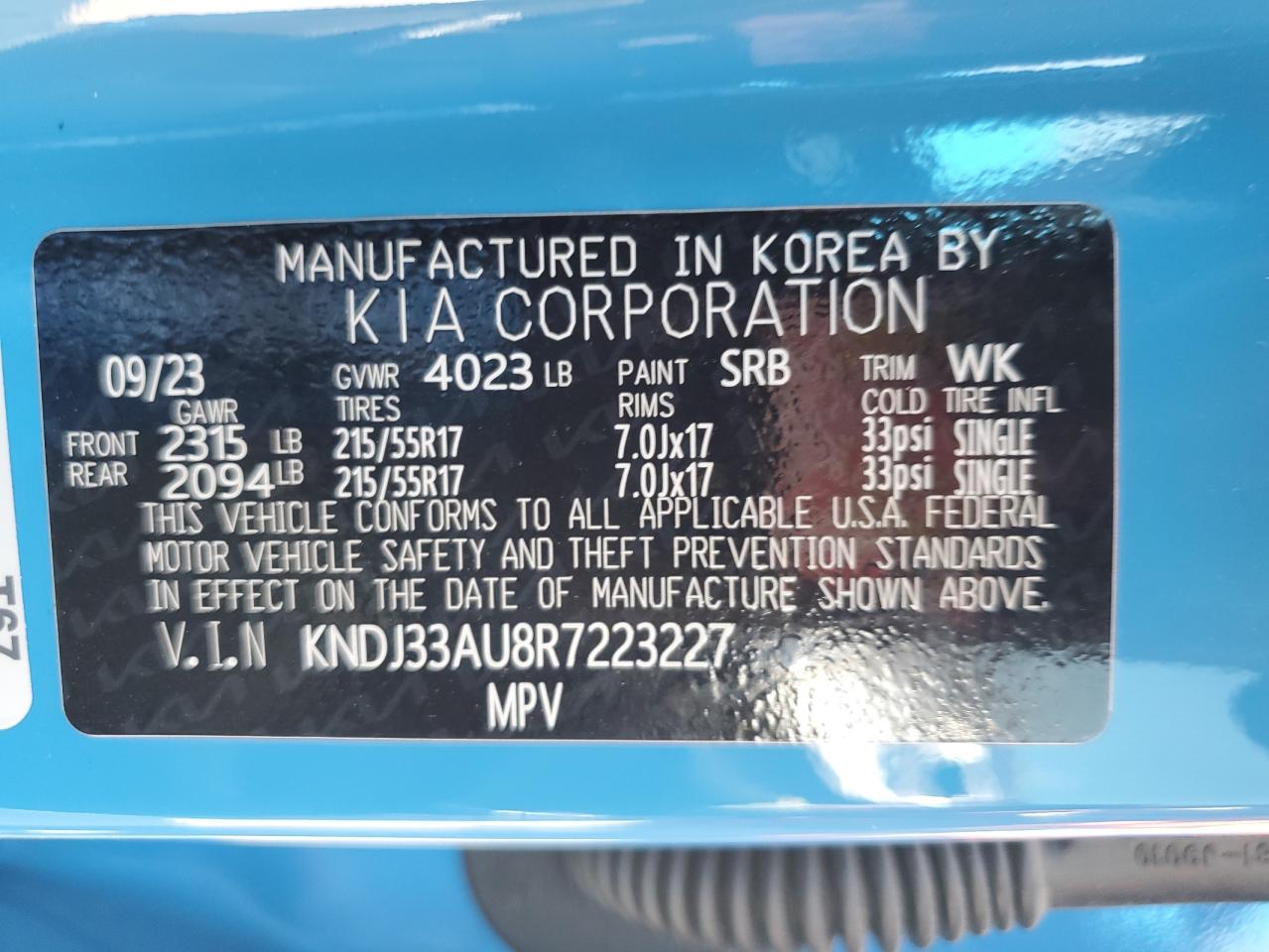 2024 Kia Soul Ex VIN: KNDJ33AU8R7223227 Lot: 70859804