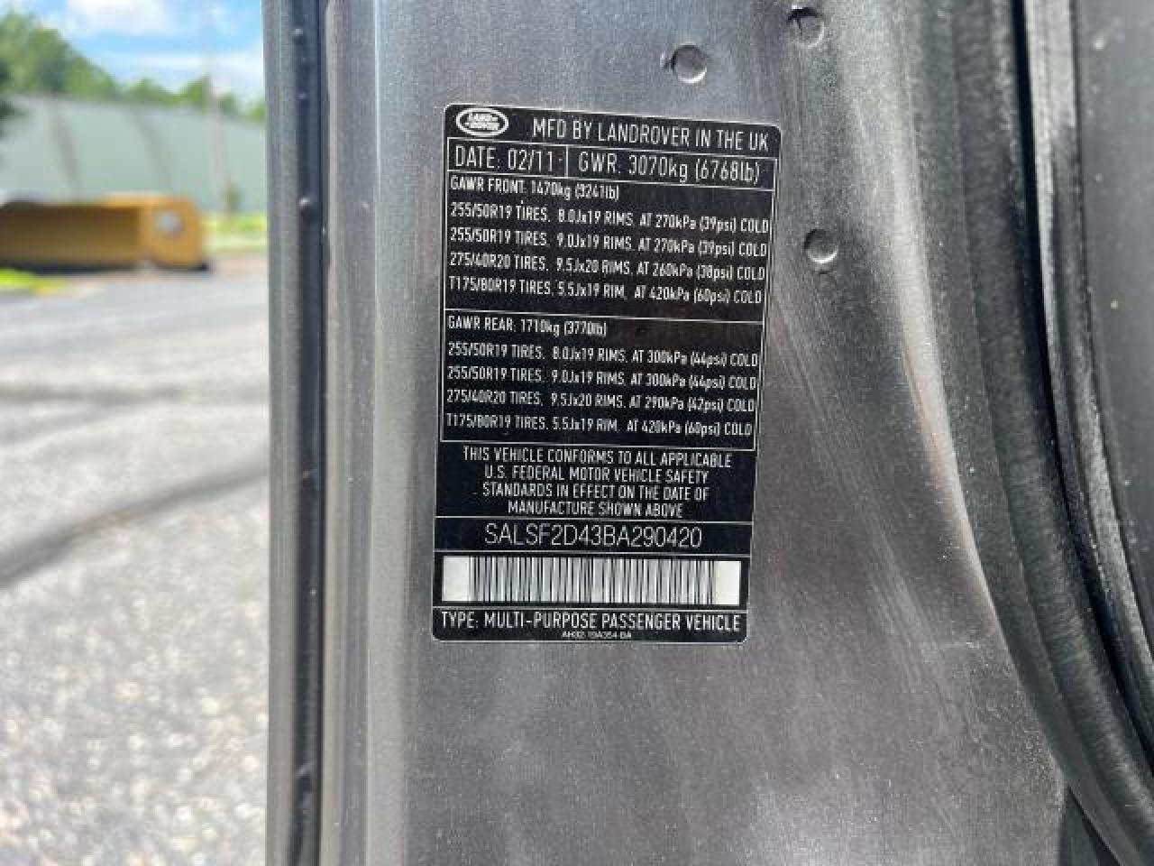 2011 Land Rover Range Rover Sport Hse VIN: SALSF2D43BA290420 Lot: 70101254