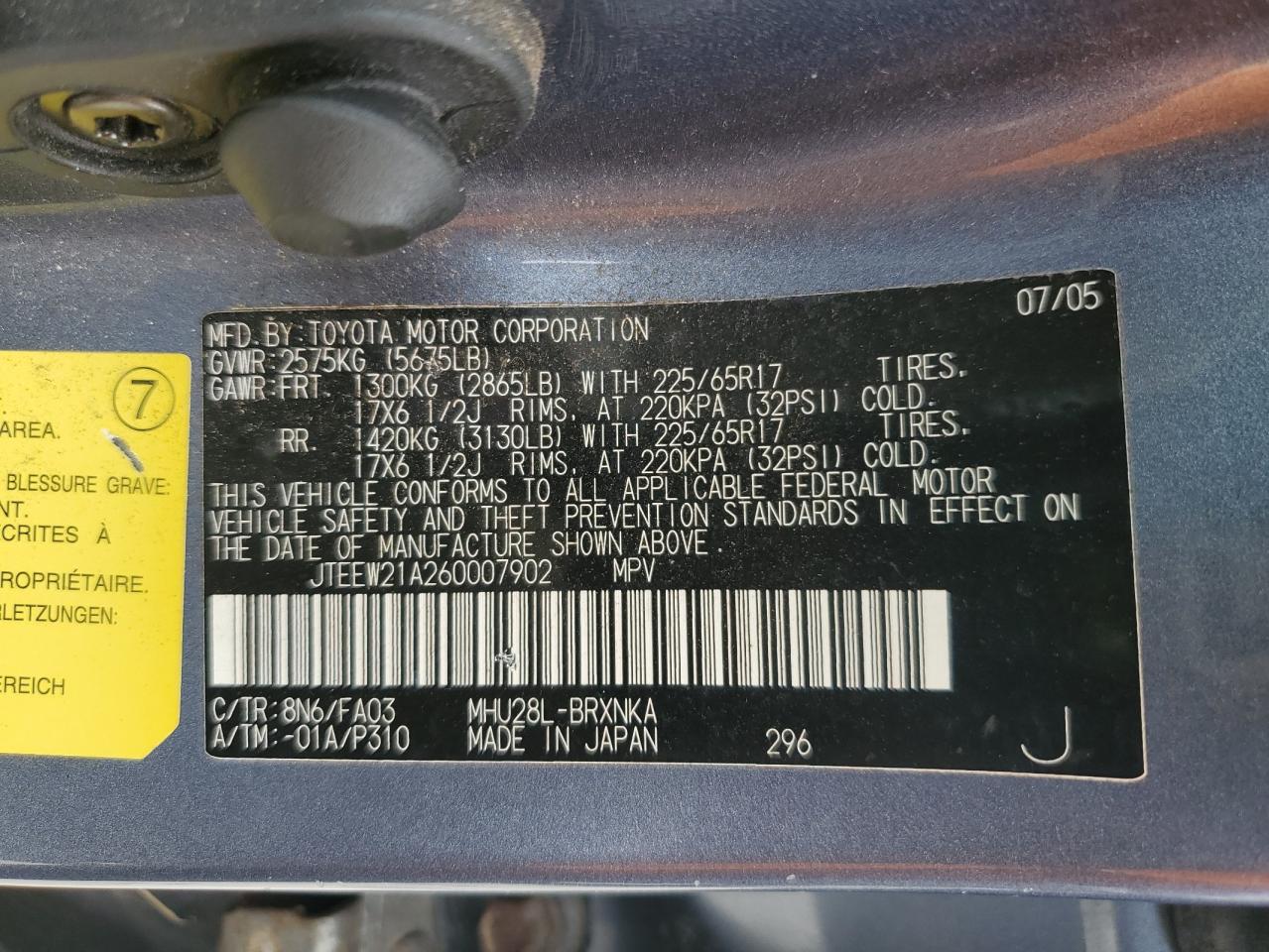 JTEEW21A260007902 2006 Toyota Highlander Hybrid