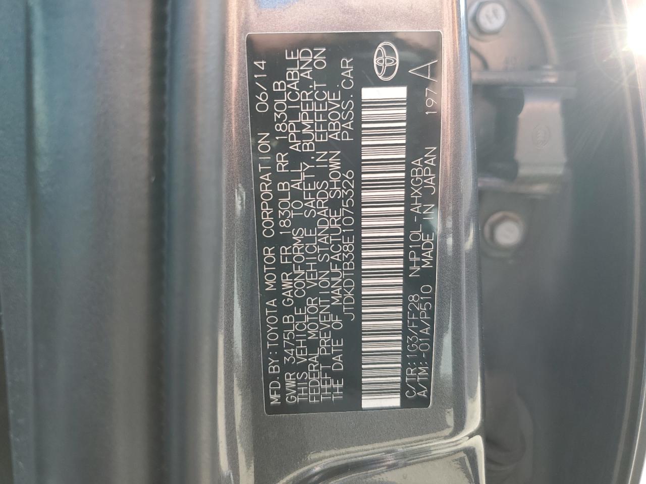 JTDKDTB38E1075326 2014 Toyota Prius C