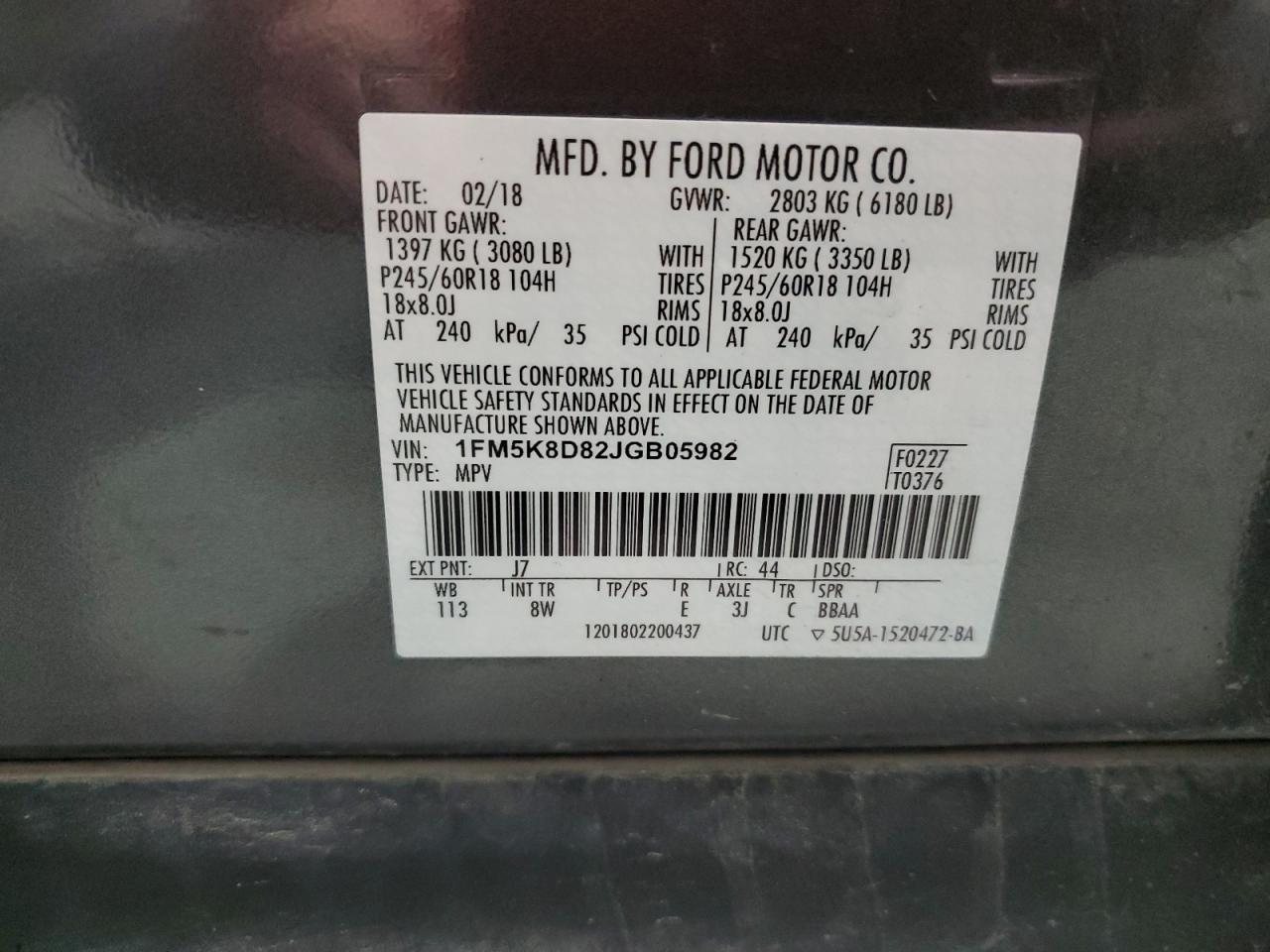 1FM5K8D82JGB05982 2018 Ford Explorer Xlt