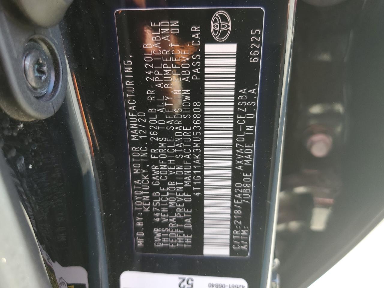 4T1G11AK3MU536808 2021 Toyota Camry Se