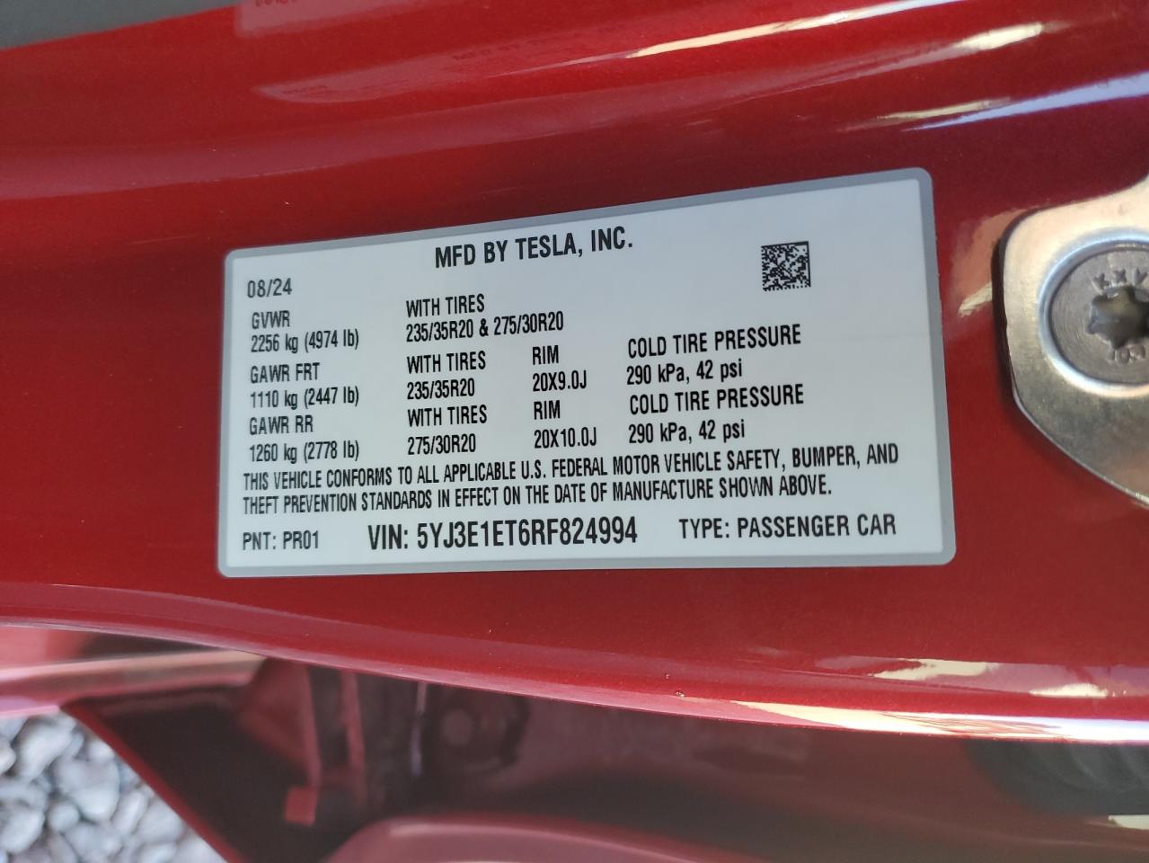 5YJ3E1ET6RF824994 2024 Tesla Model 3