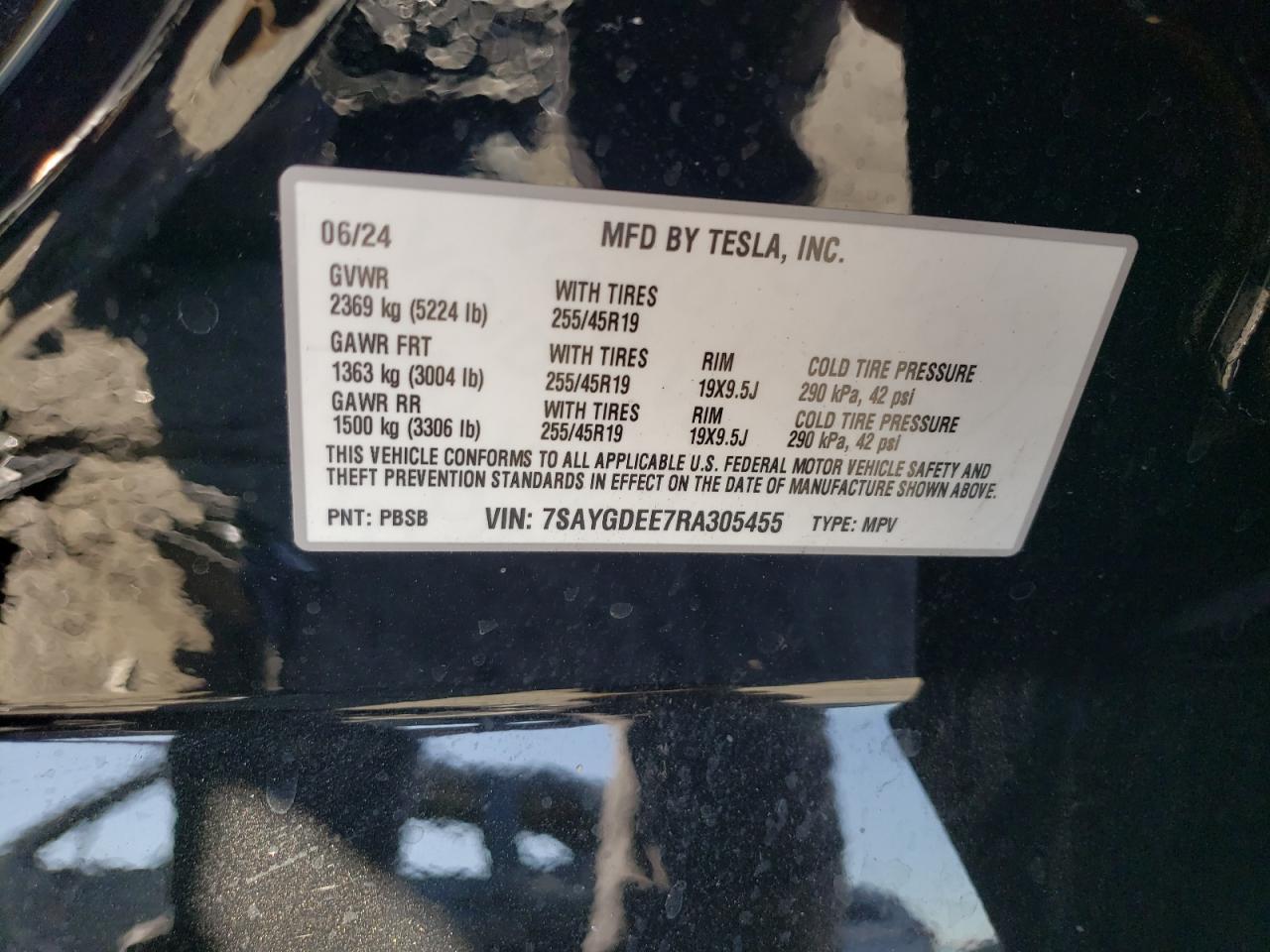 7SAYGDEE7RA305455 2024 Tesla Model Y