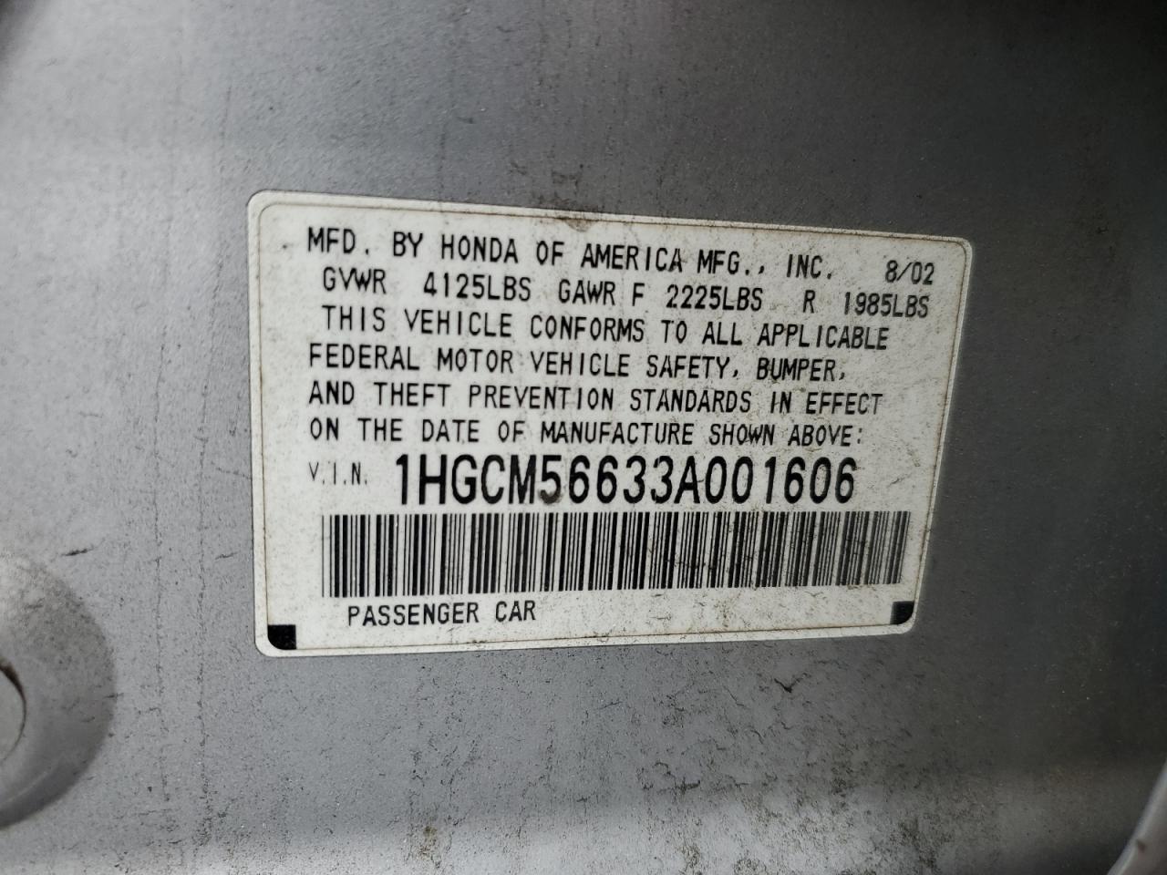 1HGCM56633A001606 2003 Honda Accord Ex