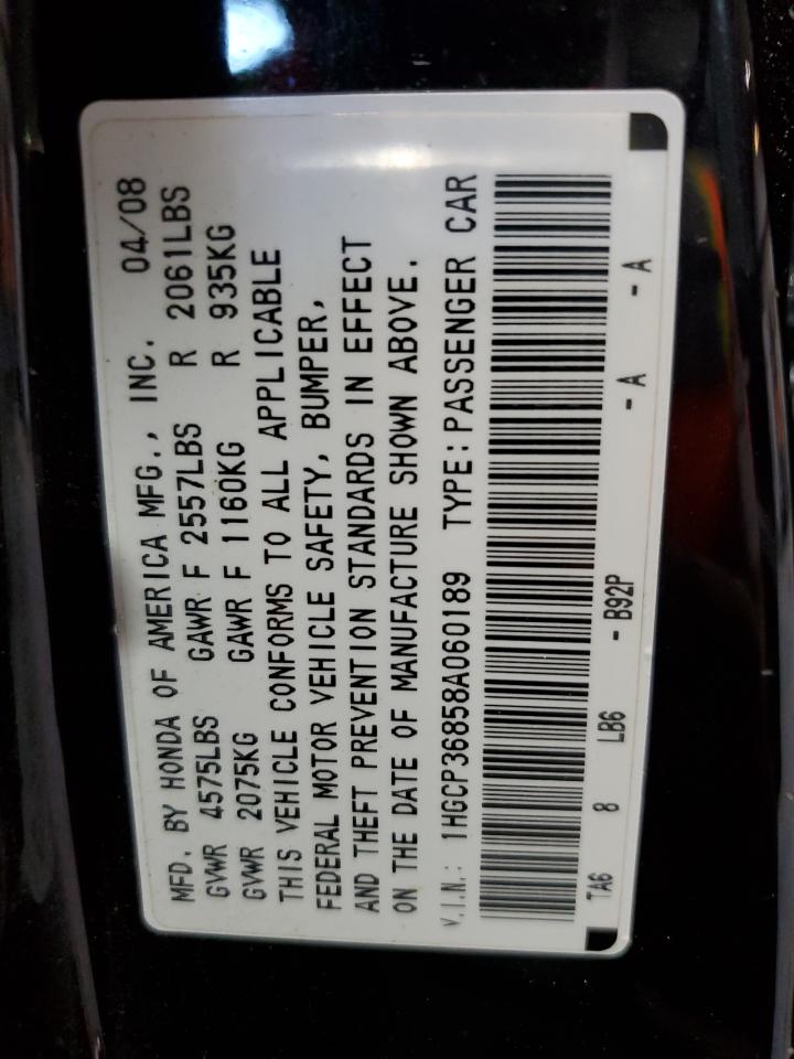 1HGCP36858A060189 2008 Honda Accord Exl