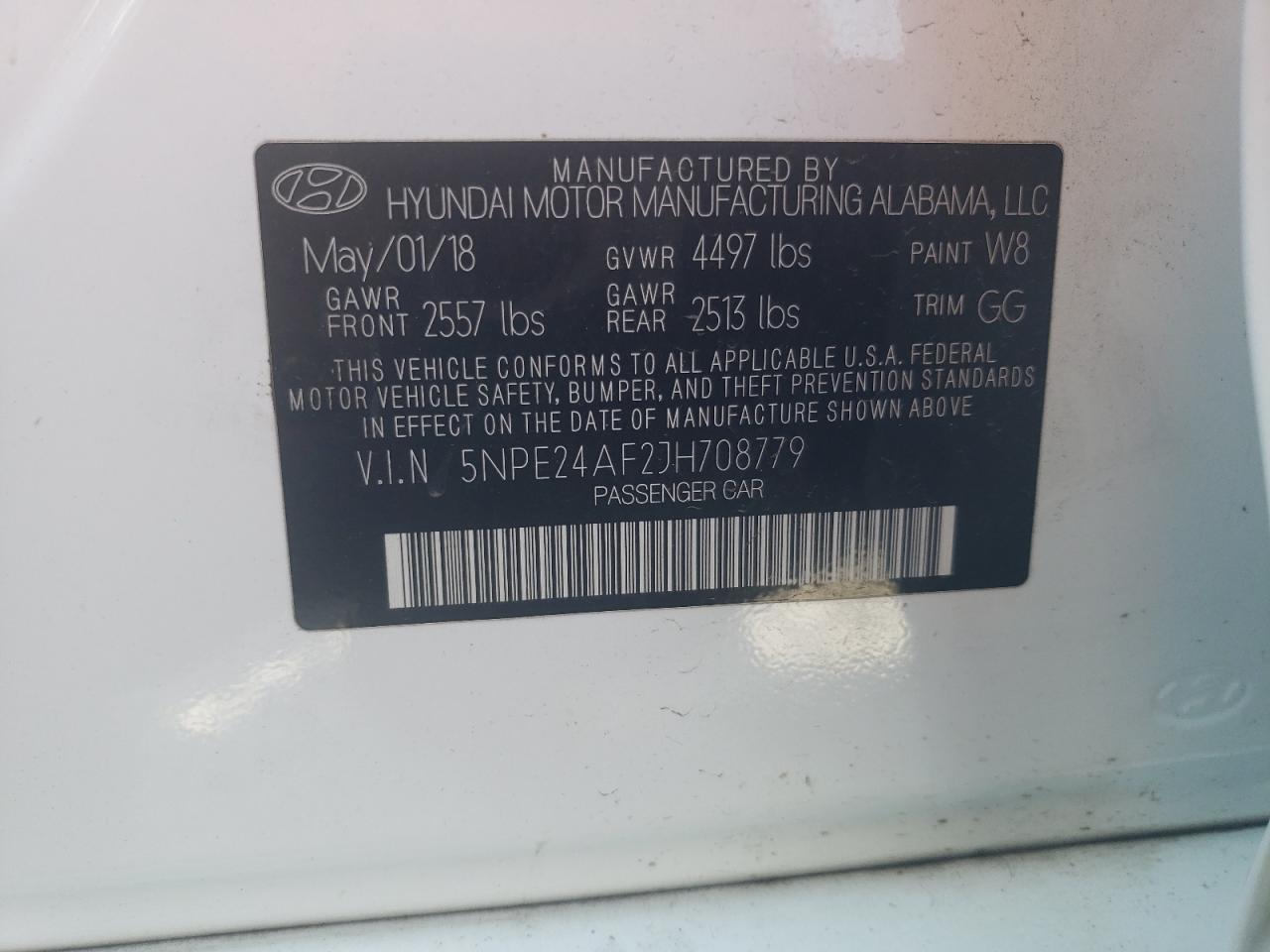 5NPE24AF2JH708779 2018 Hyundai Sonata Se