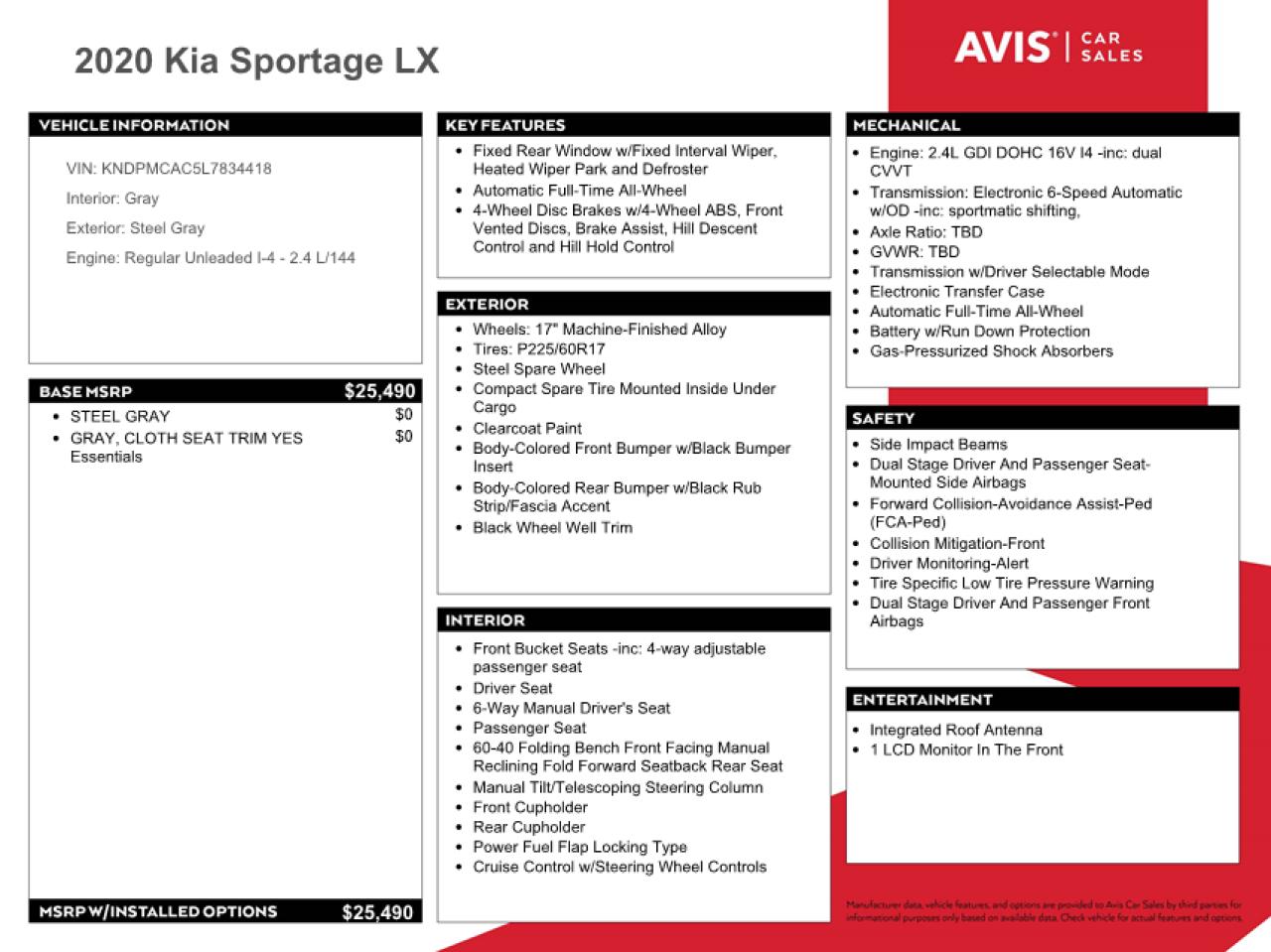 KNDPMCAC5L7834418 2020 Kia Sportage Lx