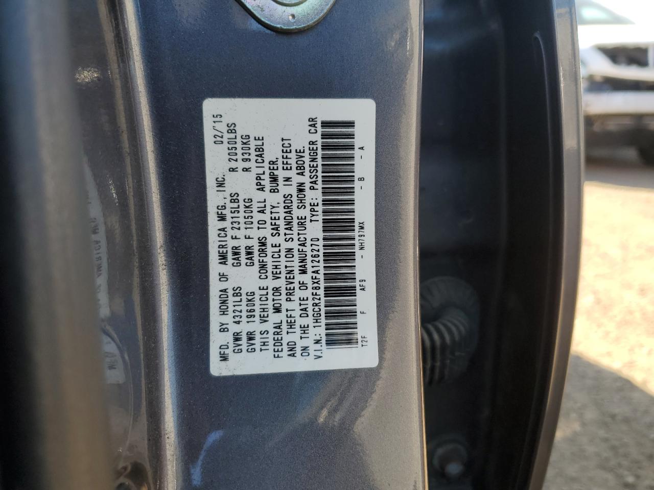 1HGCR2F8XFA126270 2015 Honda Accord Exl