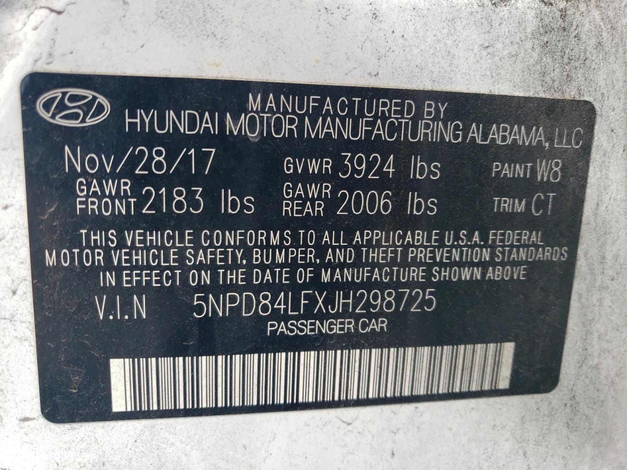 5NPD84LFXJH298725 2018 Hyundai Elantra Sel