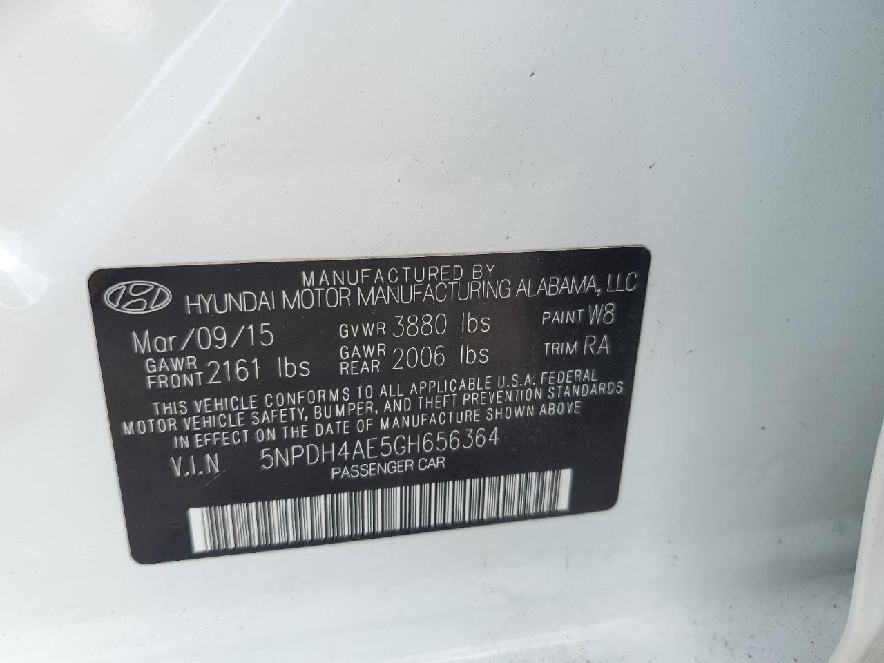 5NPDH4AE5GH656364 2016 Hyundai Elantra Se