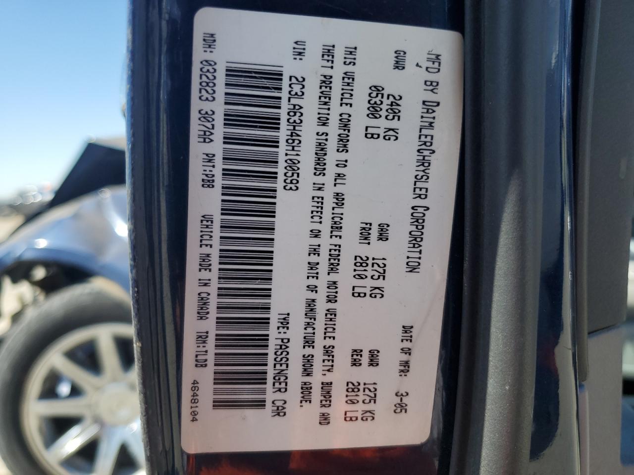 2006 Chrysler 300C VIN: 2C3LA63H46H100593 Lot: 70850714