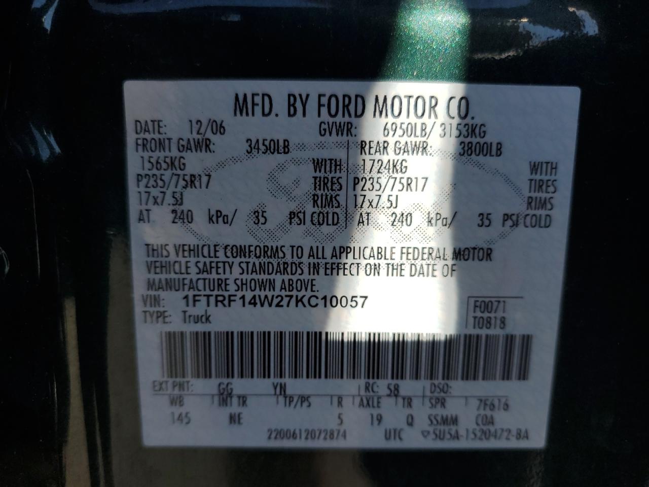 1FTRF14W27KC10057 2007 Ford F150