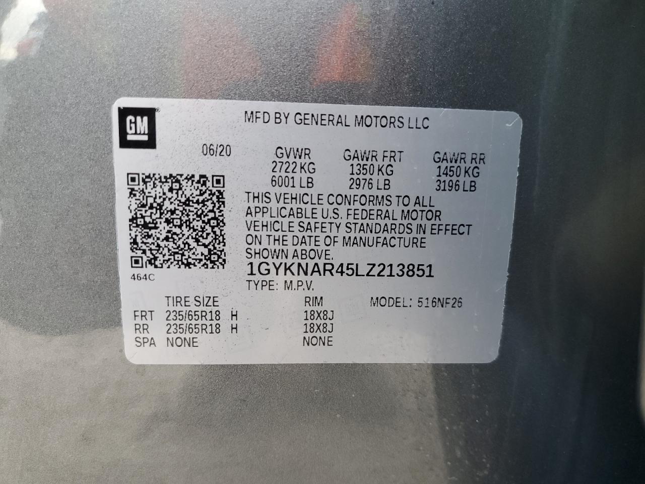 2020 Cadillac Xt5 Luxury VIN: 1GYKNAR45LZ213851 Lot: 73372914