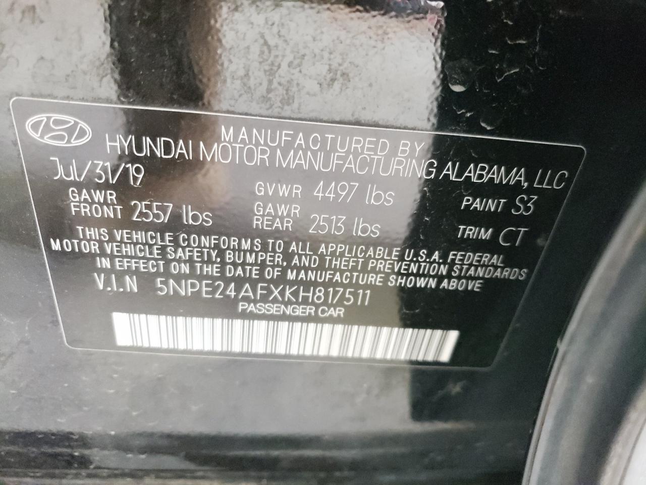 5NPE24AFXKH817511 2019 Hyundai Sonata Se