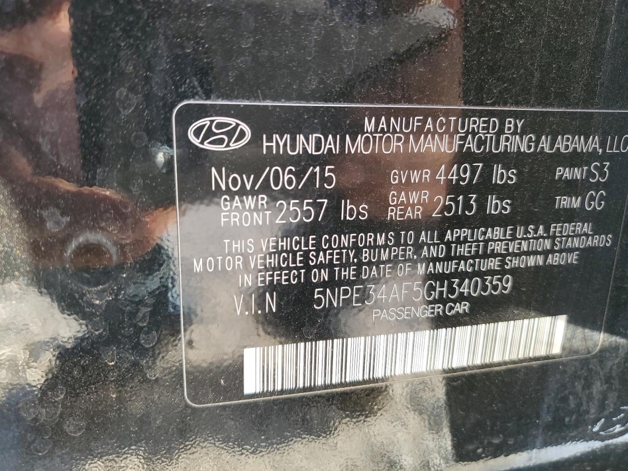 5NPE34AF5GH340359 2016 Hyundai Sonata Sport