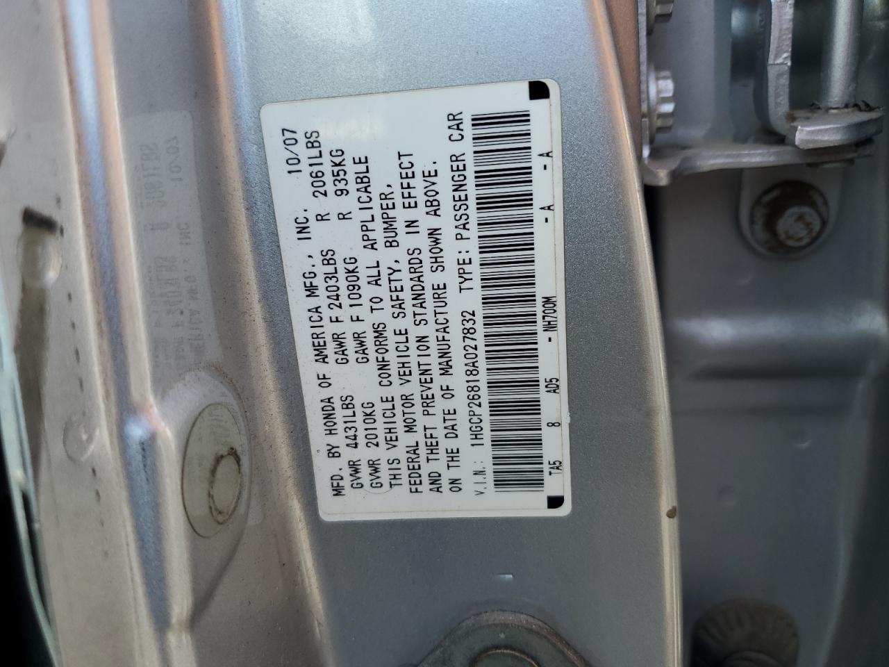 1HGCP26818A027832 2008 Honda Accord Exl