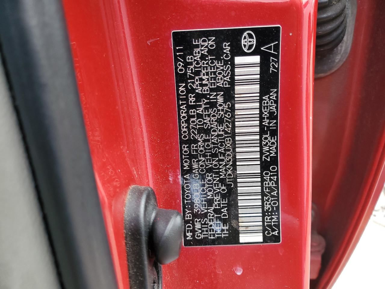 JTDKN3DUXB1427675 2011 Toyota Prius