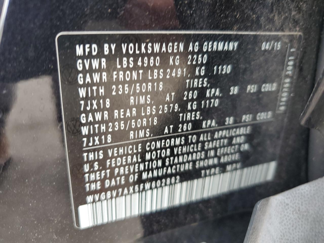 WVGBV7AX5FW602862 2015 Volkswagen Tiguan S