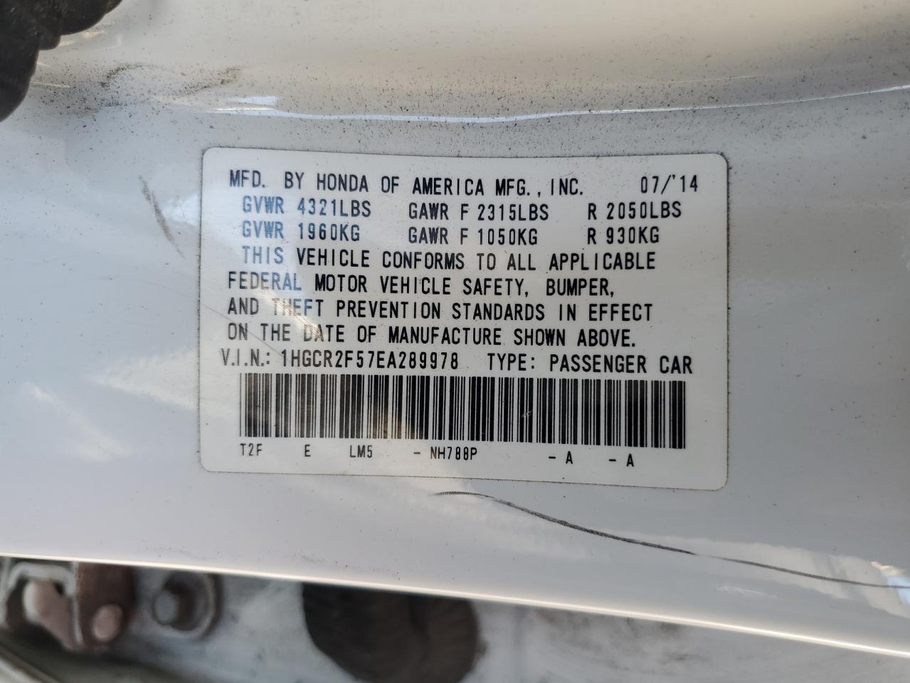 1HGCR2F57EA289978 2014 Honda Accord Sport