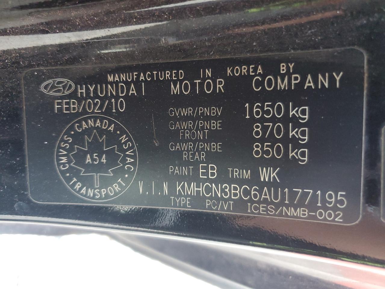 KMHCN3BC6AU177195 2010 Hyundai Accent Se