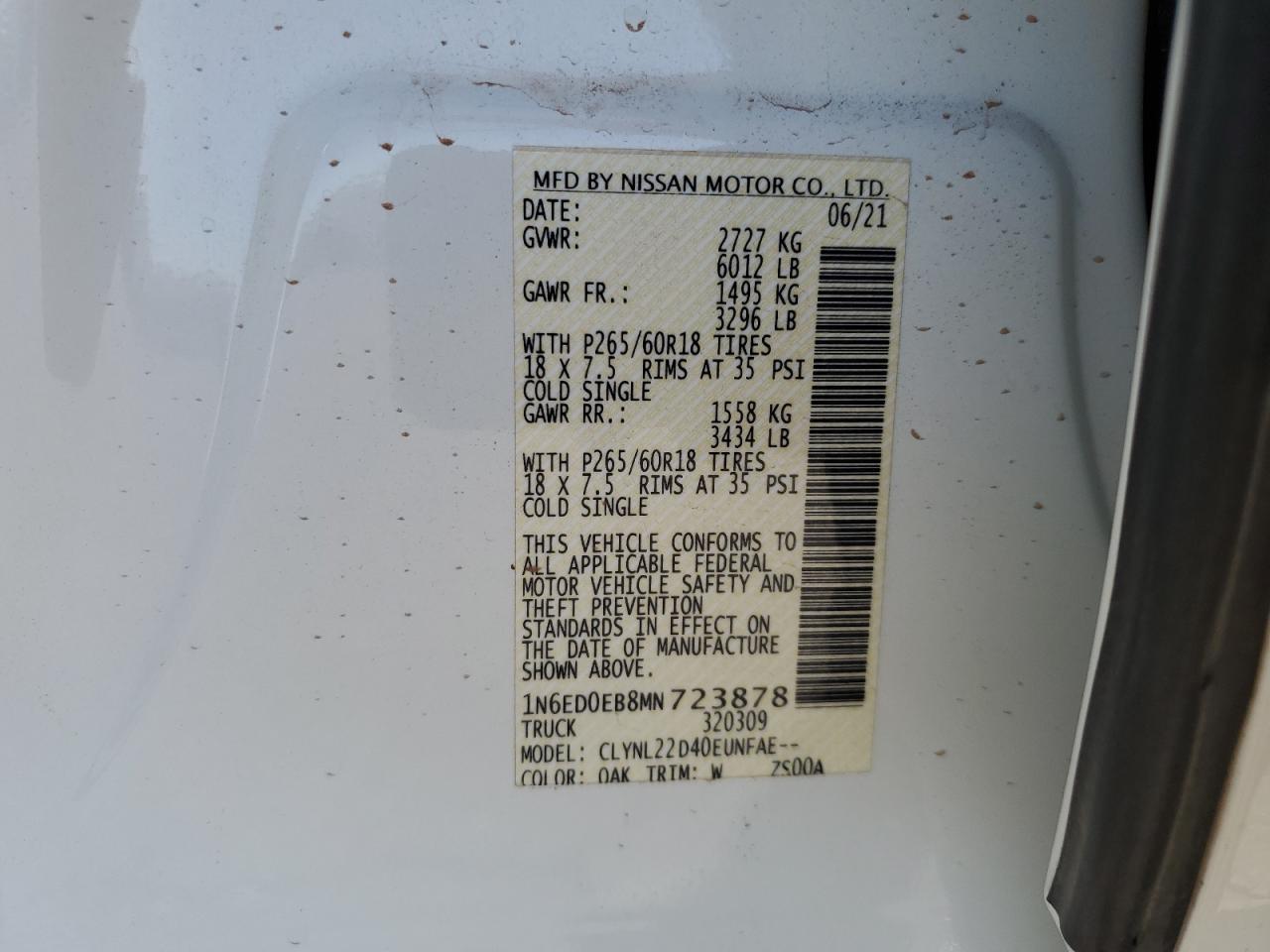 1N6ED0EB8MN723878 2021 Nissan Frontier S