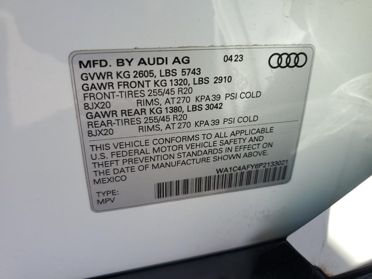 WA1C4AFY6P2133021 2023 Audi Sq5 Prestige