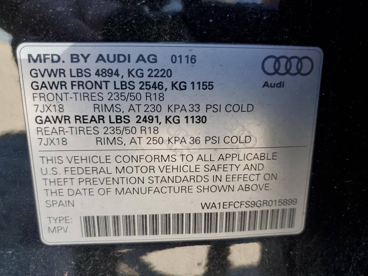 2016 Audi Q3 Premium Plus VIN: WA1EFCFS9GR015899 Lot: 70556614