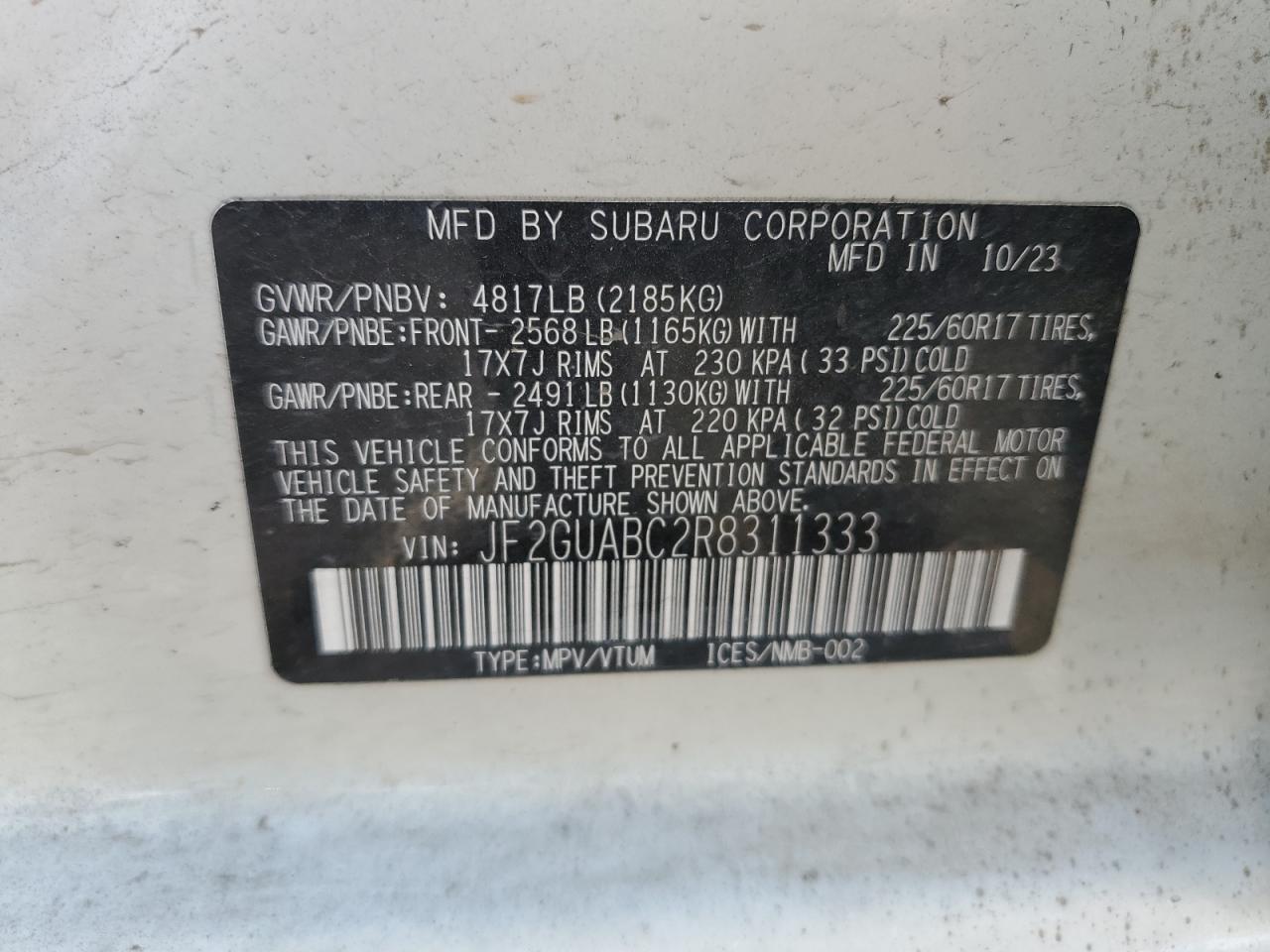 JF2GUABC2R8311333 2024 Subaru Crosstrek