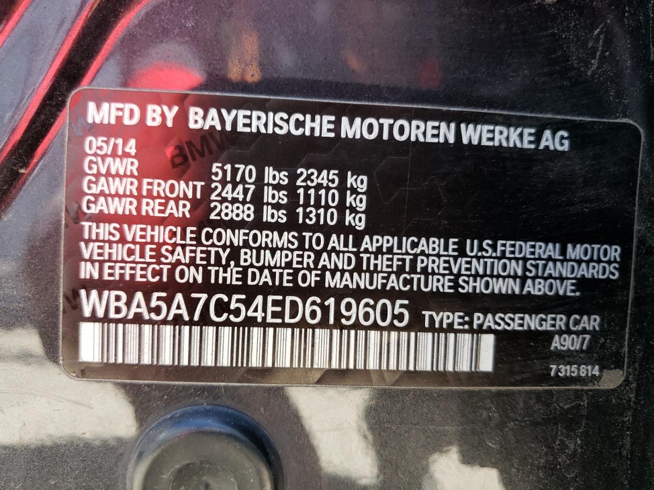 WBA5A7C54ED619605 2014 BMW 528 Xi