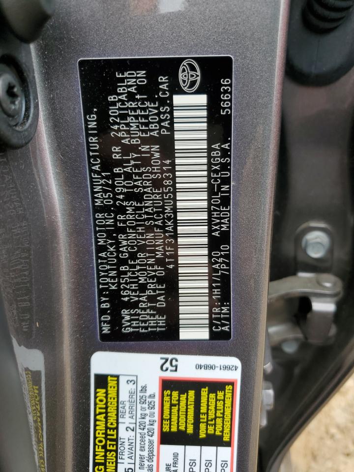 4T1F31AK3MU558314 2021 Toyota Camry Xle