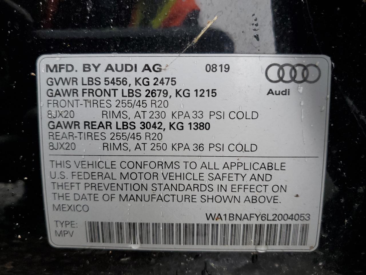 WA1BNAFY6L2004053 2020 Audi Q5 Premium Plus