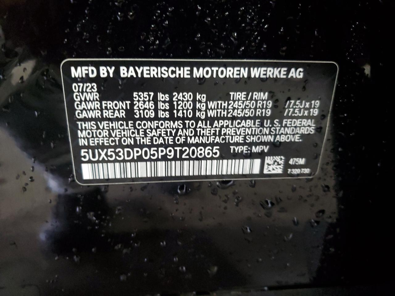 2023 BMW X3 xDrive30I VIN: 5UX53DP05P9T20865 Lot: 71497464