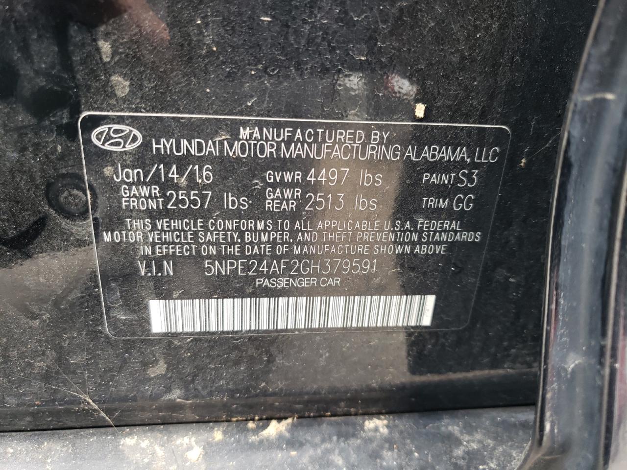 5NPE24AF2GH379591 2016 Hyundai Sonata Se