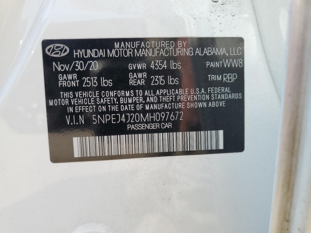 2021 Hyundai Sonata Sel Plus VIN: 5NPEJ4J20MH097672 Lot: 70619604