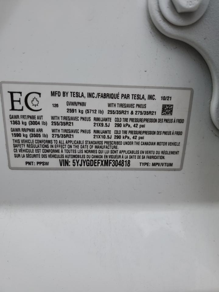 5YJYGDEFXMF304818 2021 Tesla Model Y