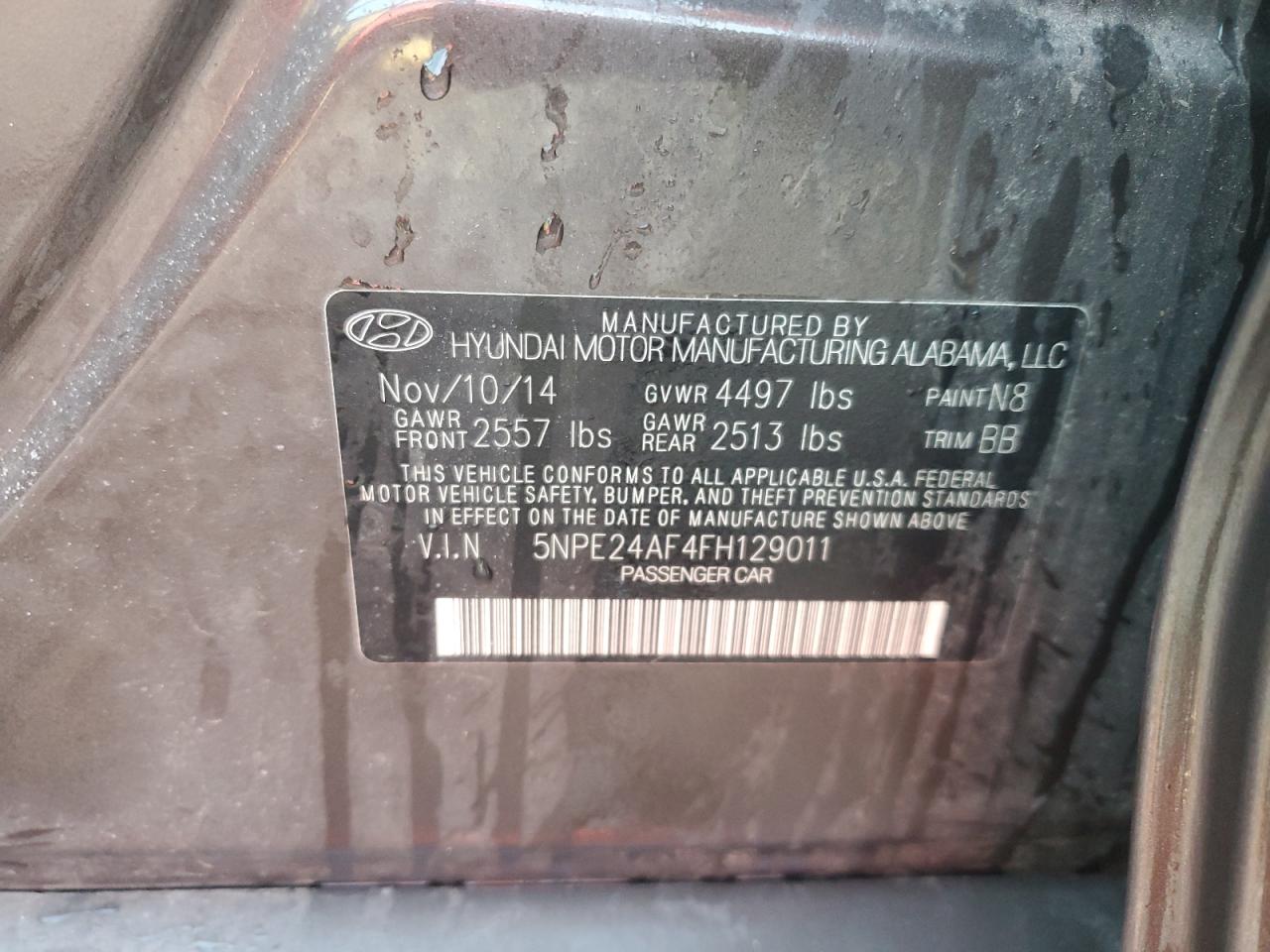 5NPE24AF4FH129011 2015 Hyundai Sonata Se