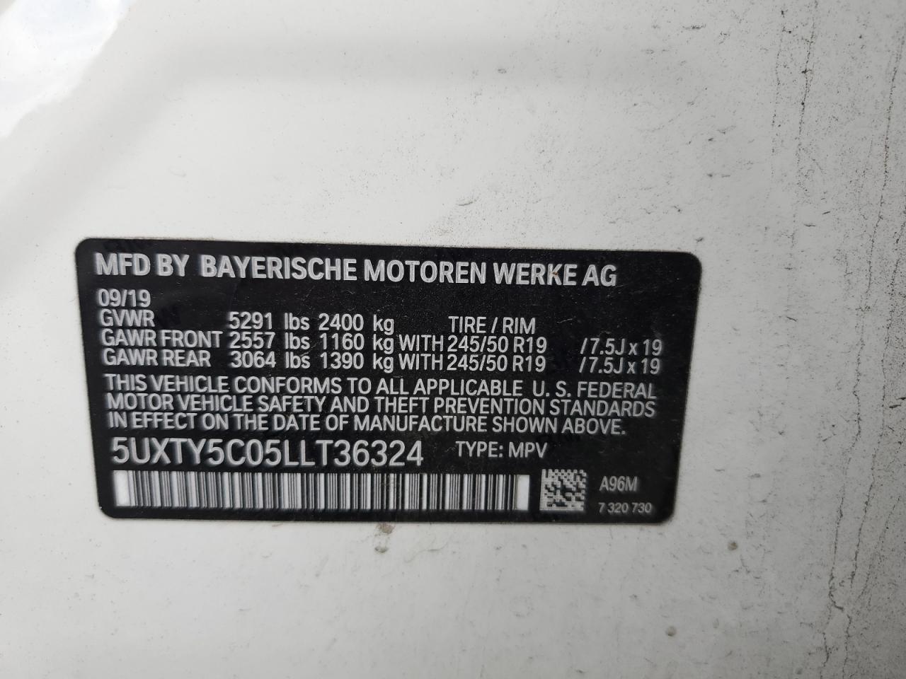 5UXTY5C05LLT36324 2020 BMW X3 xDrive30I