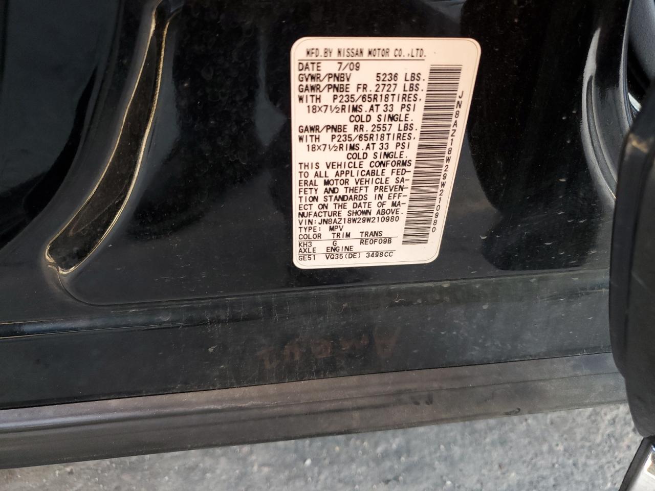 JN8AZ18W29W210980 2009 Nissan Murano S