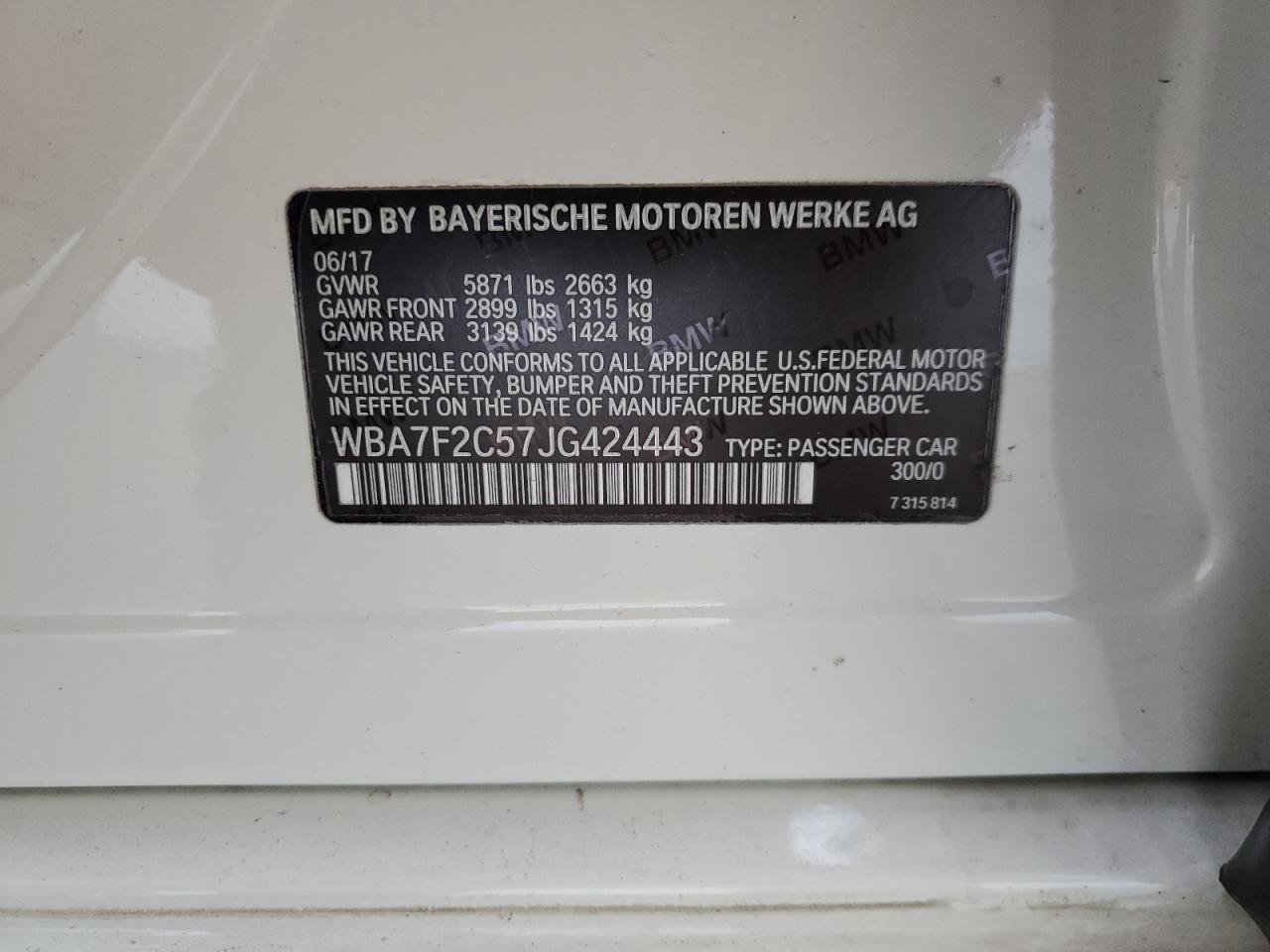 WBA7F2C57JG424443 2018 BMW 750 Xi