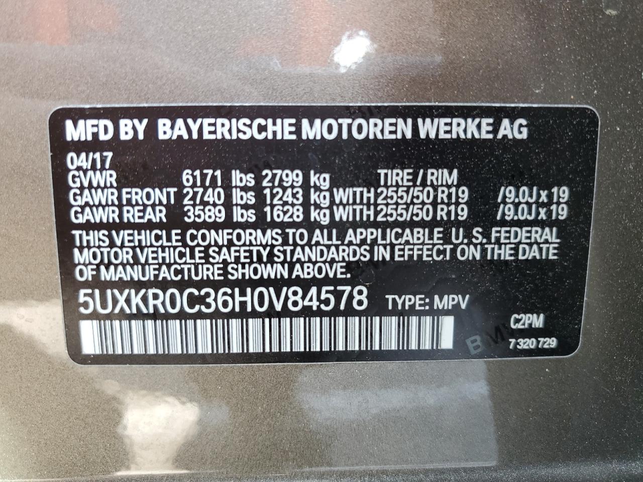 2017 BMW X5 xDrive35I VIN: 5UXKR0C36H0V84578 Lot: 70787564