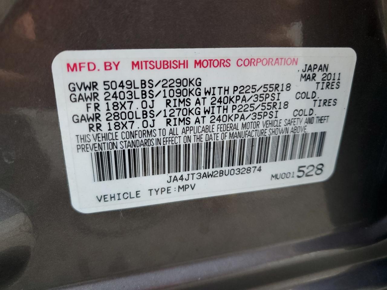 JA4JT3AW2BU032874 2011 Mitsubishi Outlander Se