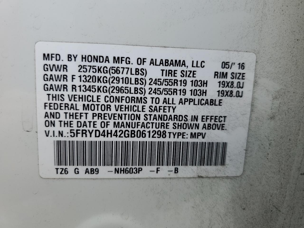 5FRYD4H42GB061298 2016 Acura Mdx Technology