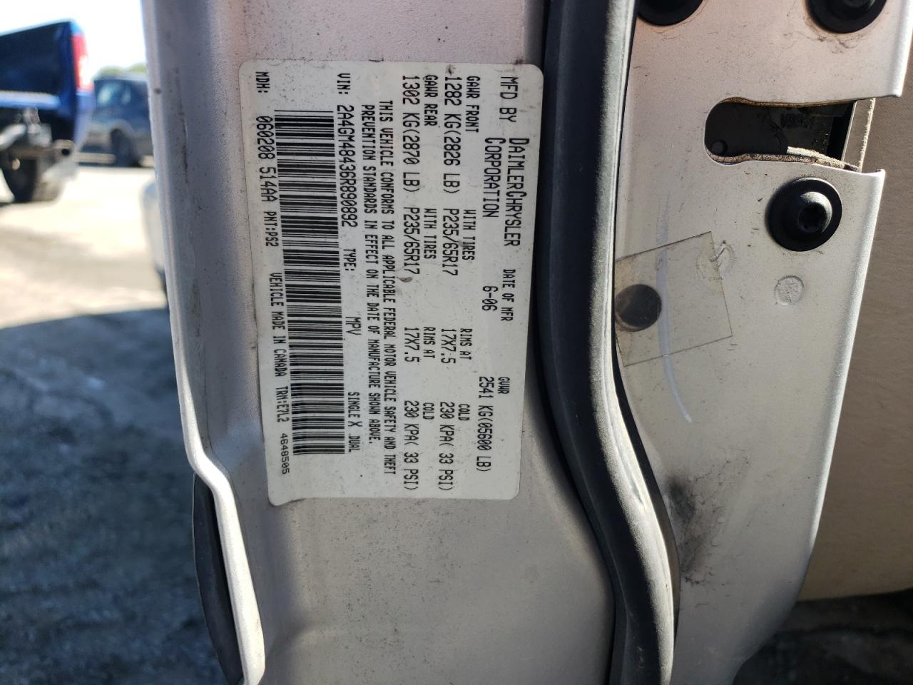 2A4GM48436R890892 2006 Chrysler Pacifica