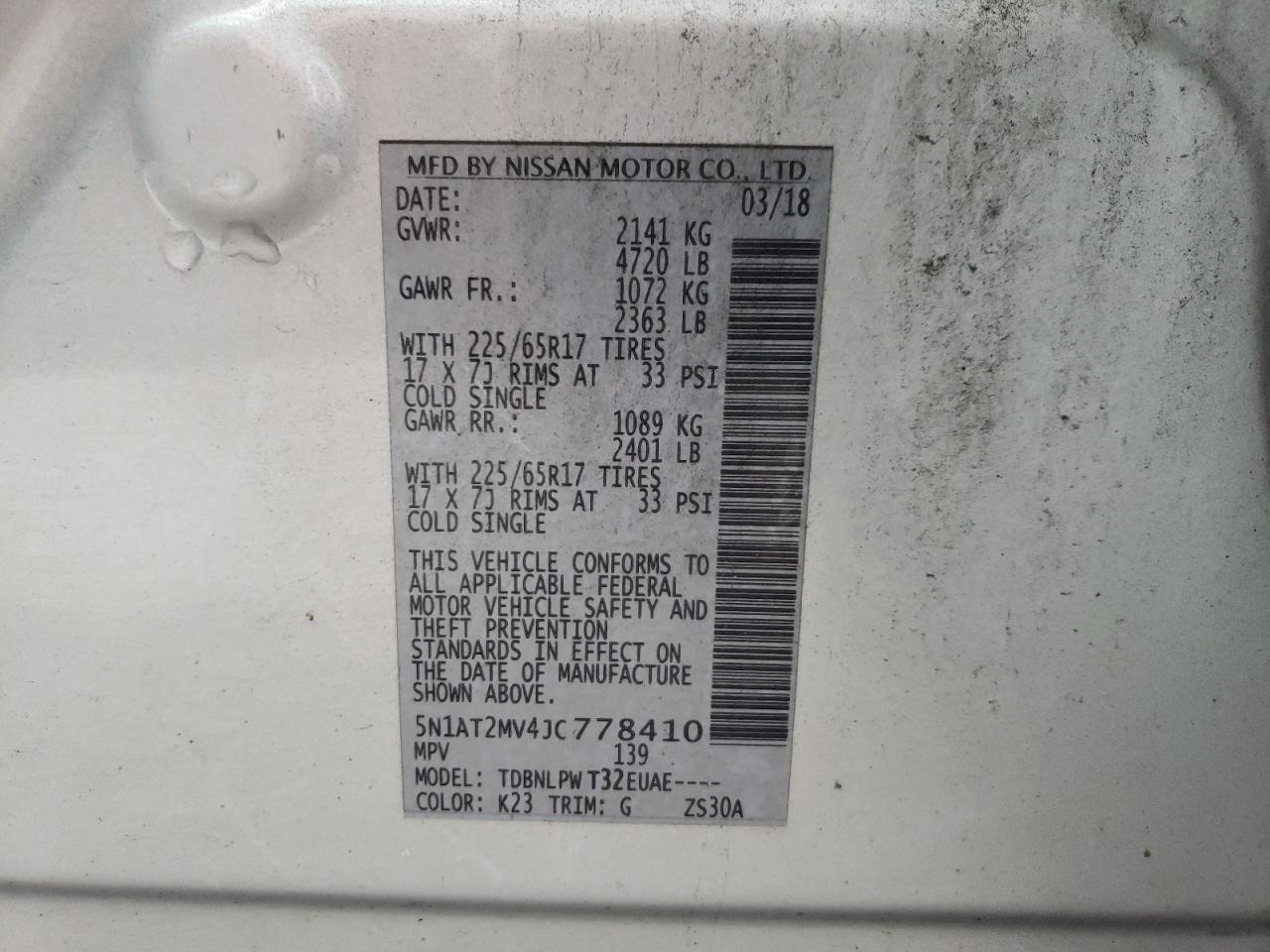 5N1AT2MV4JC778410 2018 Nissan Rogue S